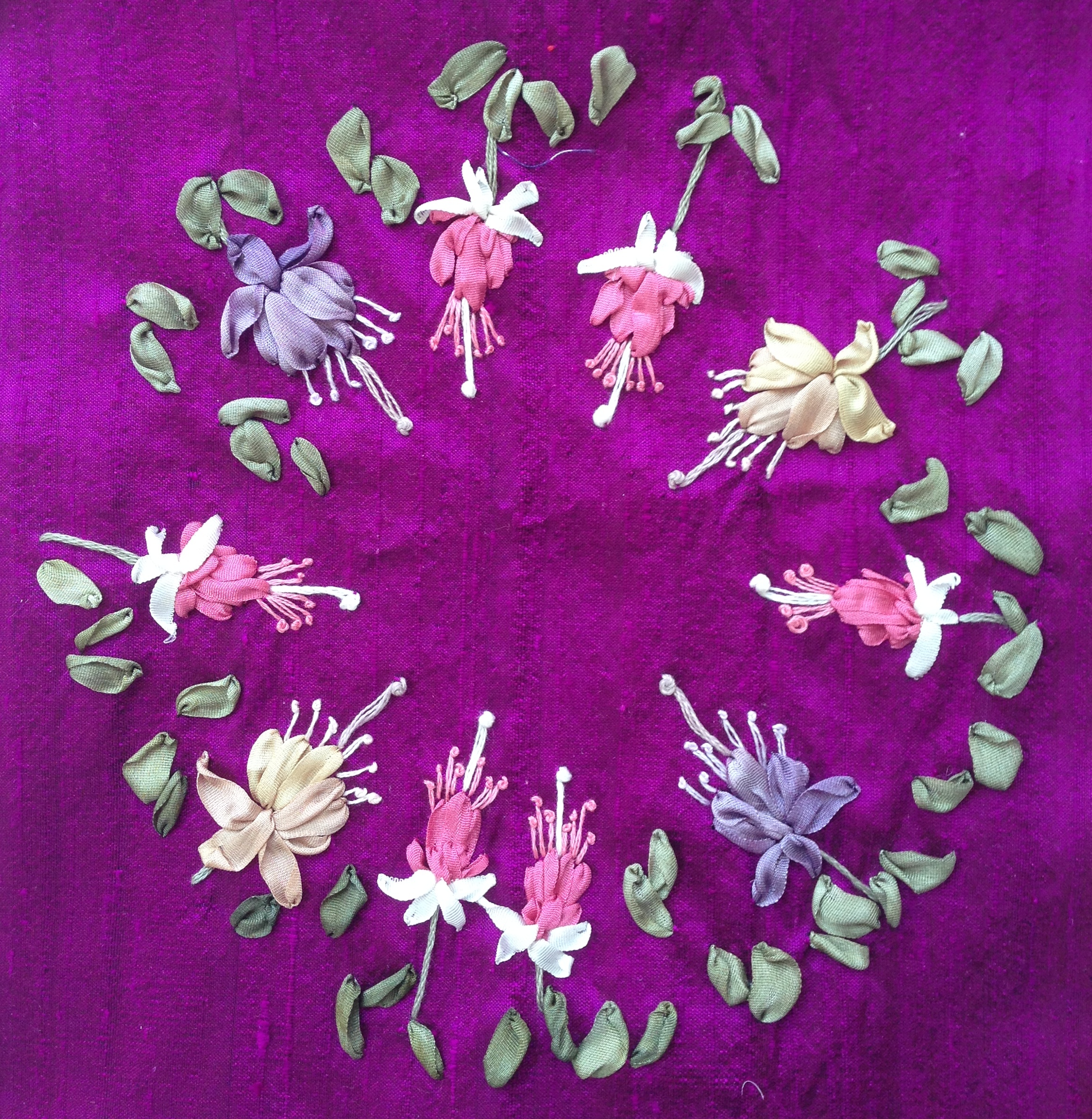 Silk Ribbon Embroidered Fuchsias