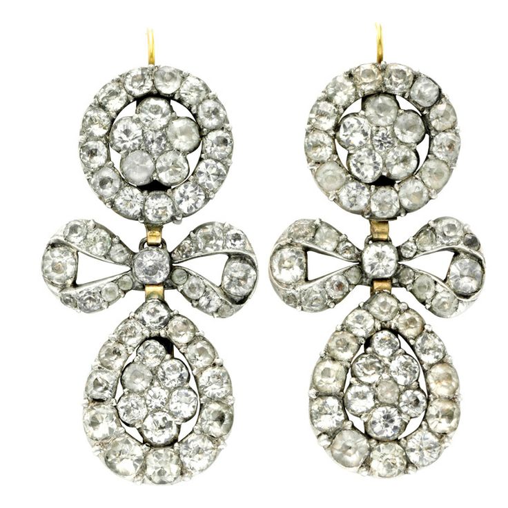 a pair of 18th century bow earrings set with white paste