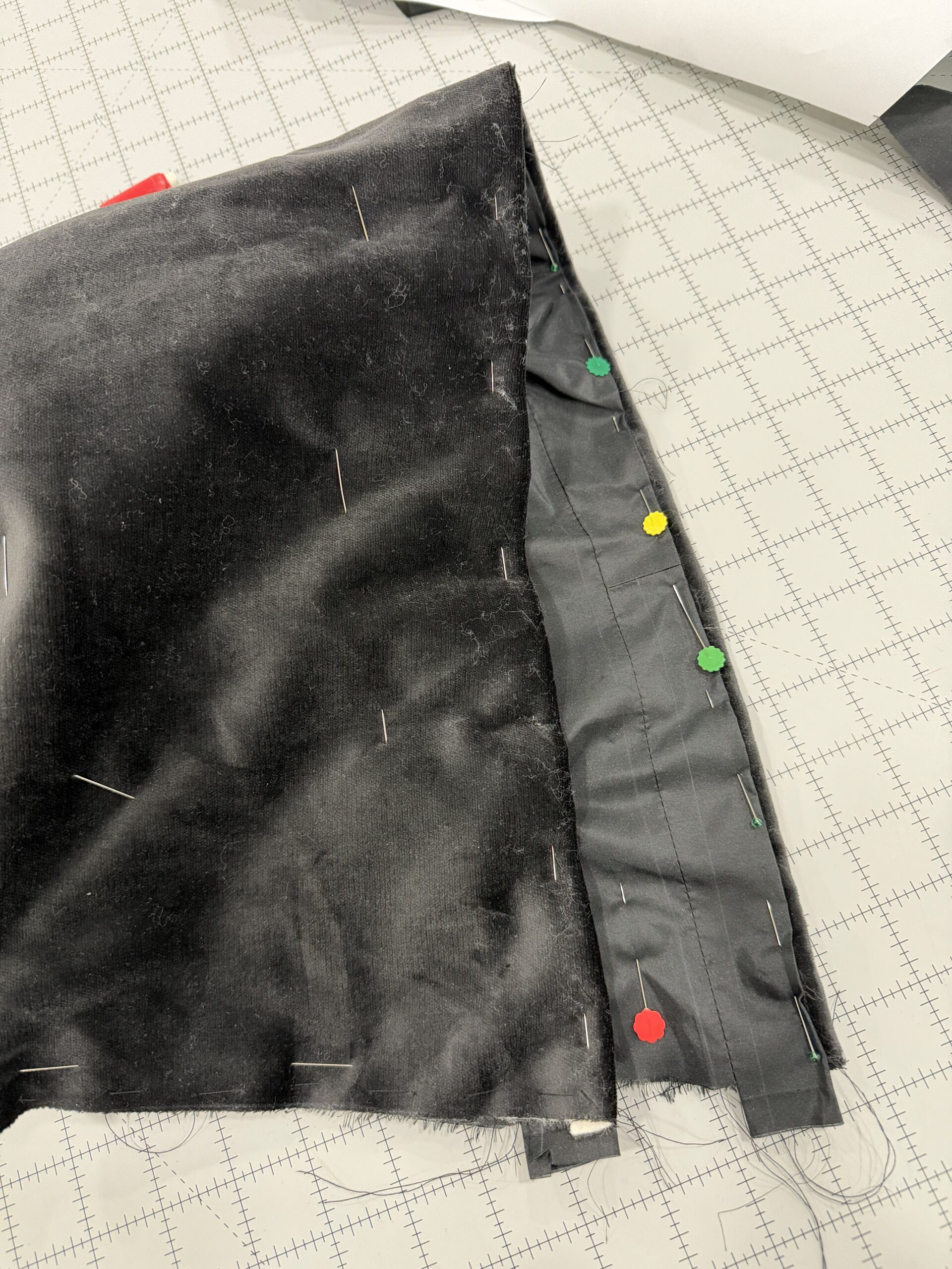 lining pinned to hood body, showing turned in edge