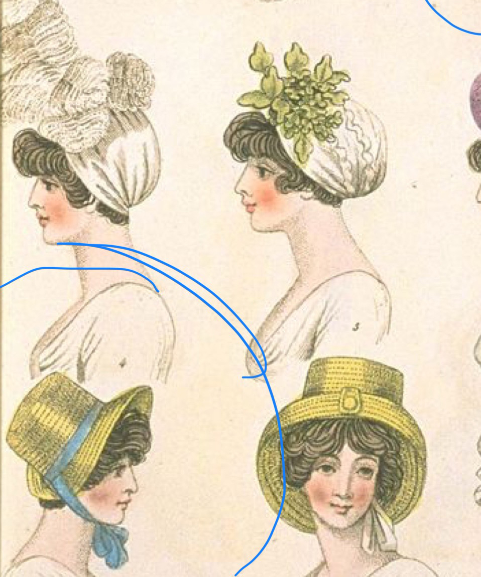fashion plate with bonnets c 1801