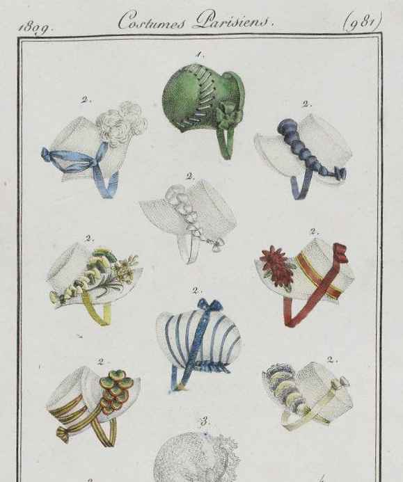 fashion plate with bonnets c 1809