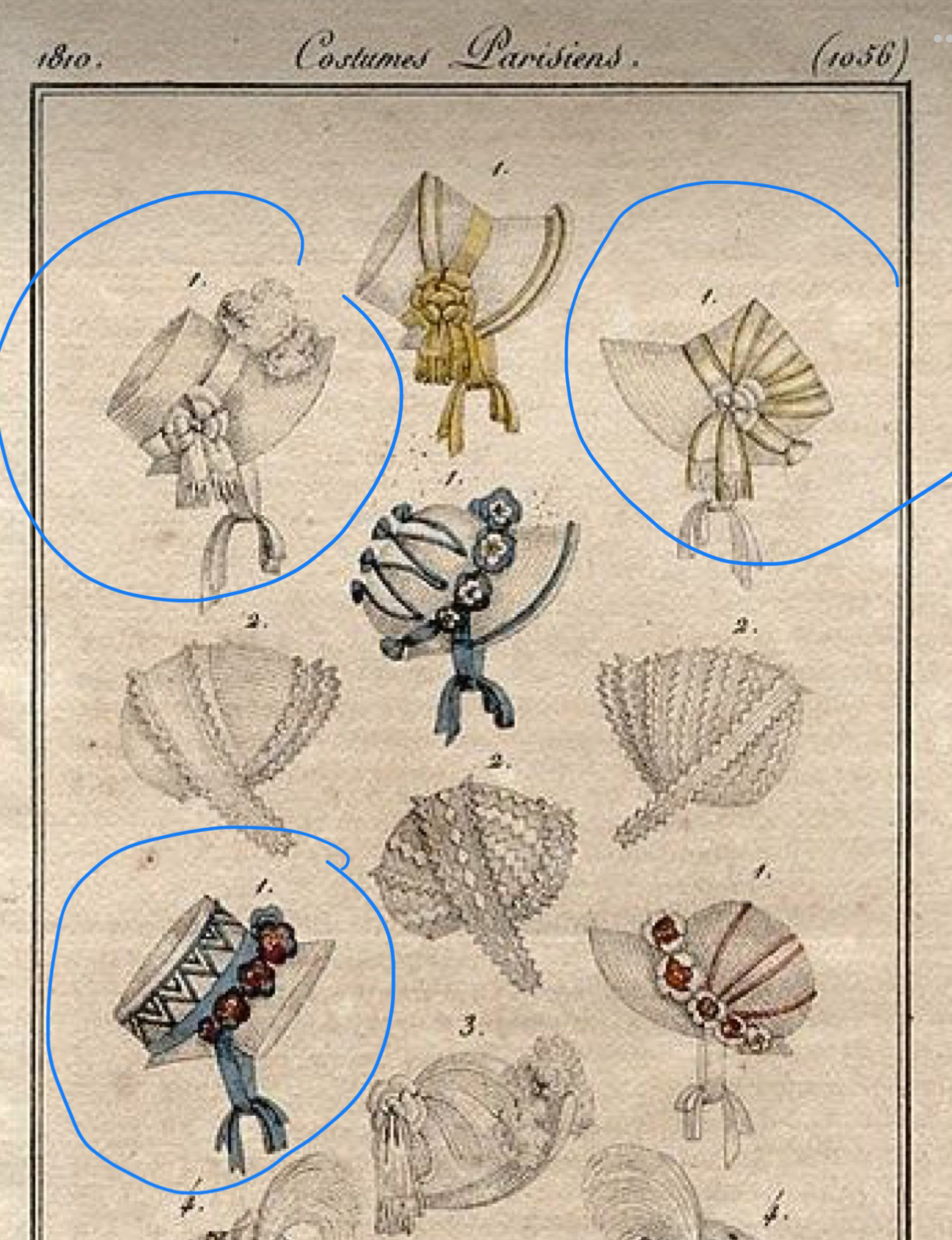 fashion plate with bonnets c 1810